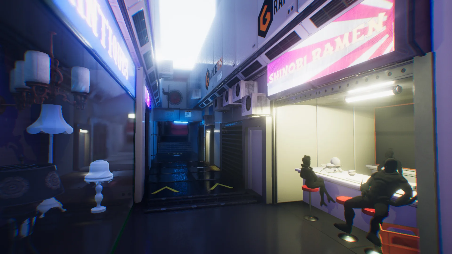 Real-time neon lighting and atmospheric fog in a Unity night scene