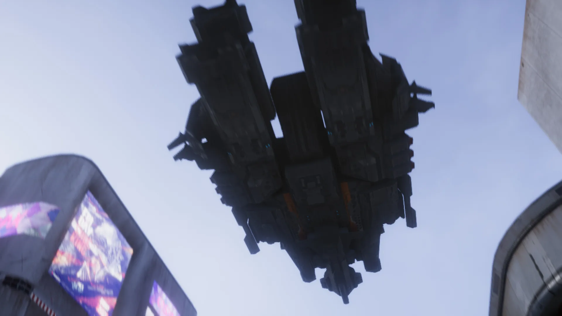 Street-level environment art detail with signage and neon props