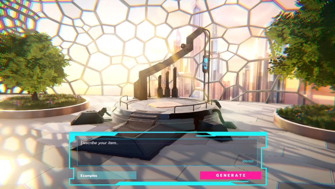 FORGA prompt-generation interface over a browser-based 3D creation scene