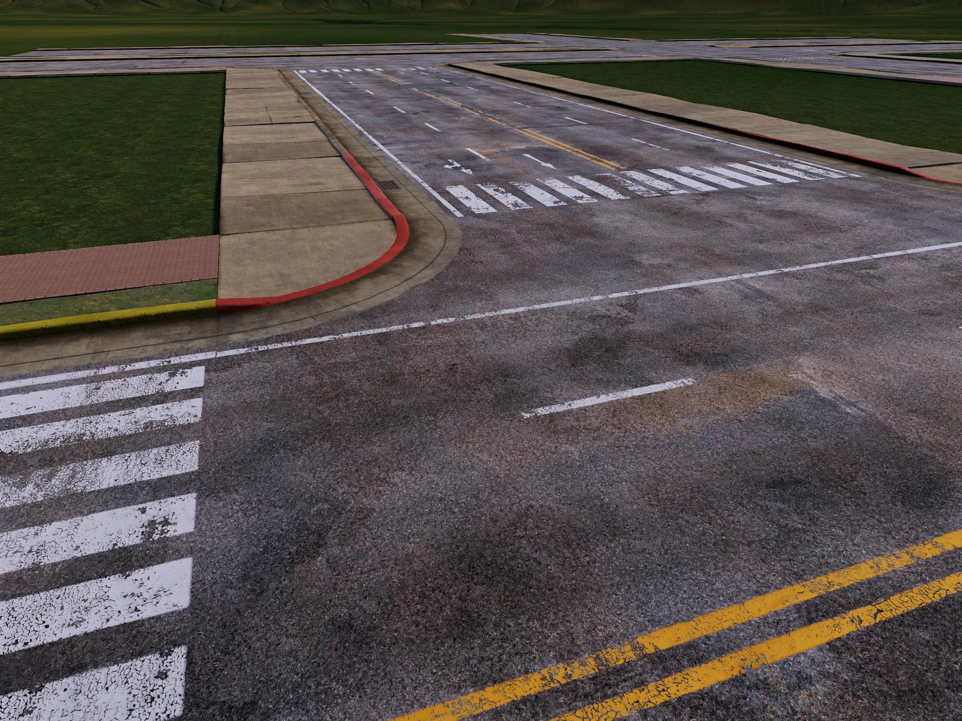 Corner piece with crosswalk markings and curved curb geometry