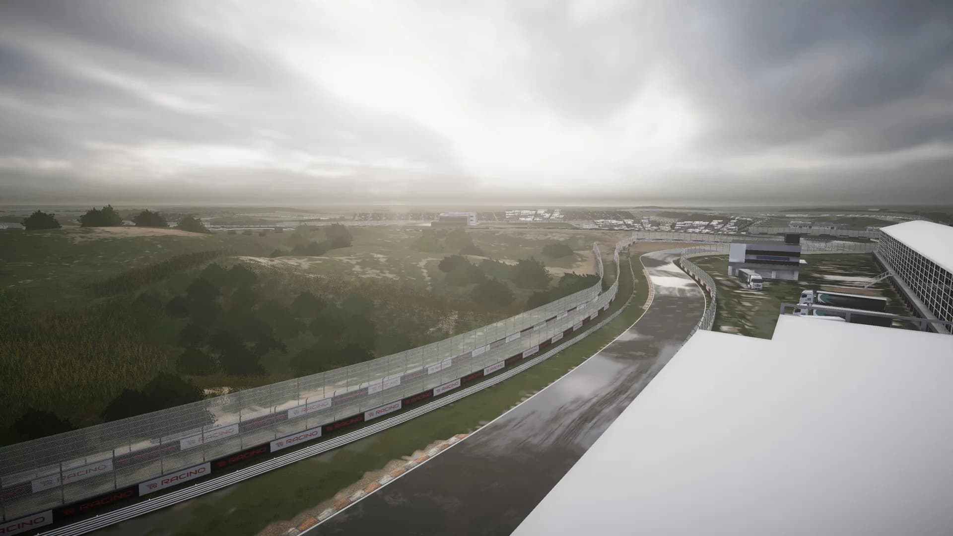 3D environment design, raceway overview with terrain and foliage