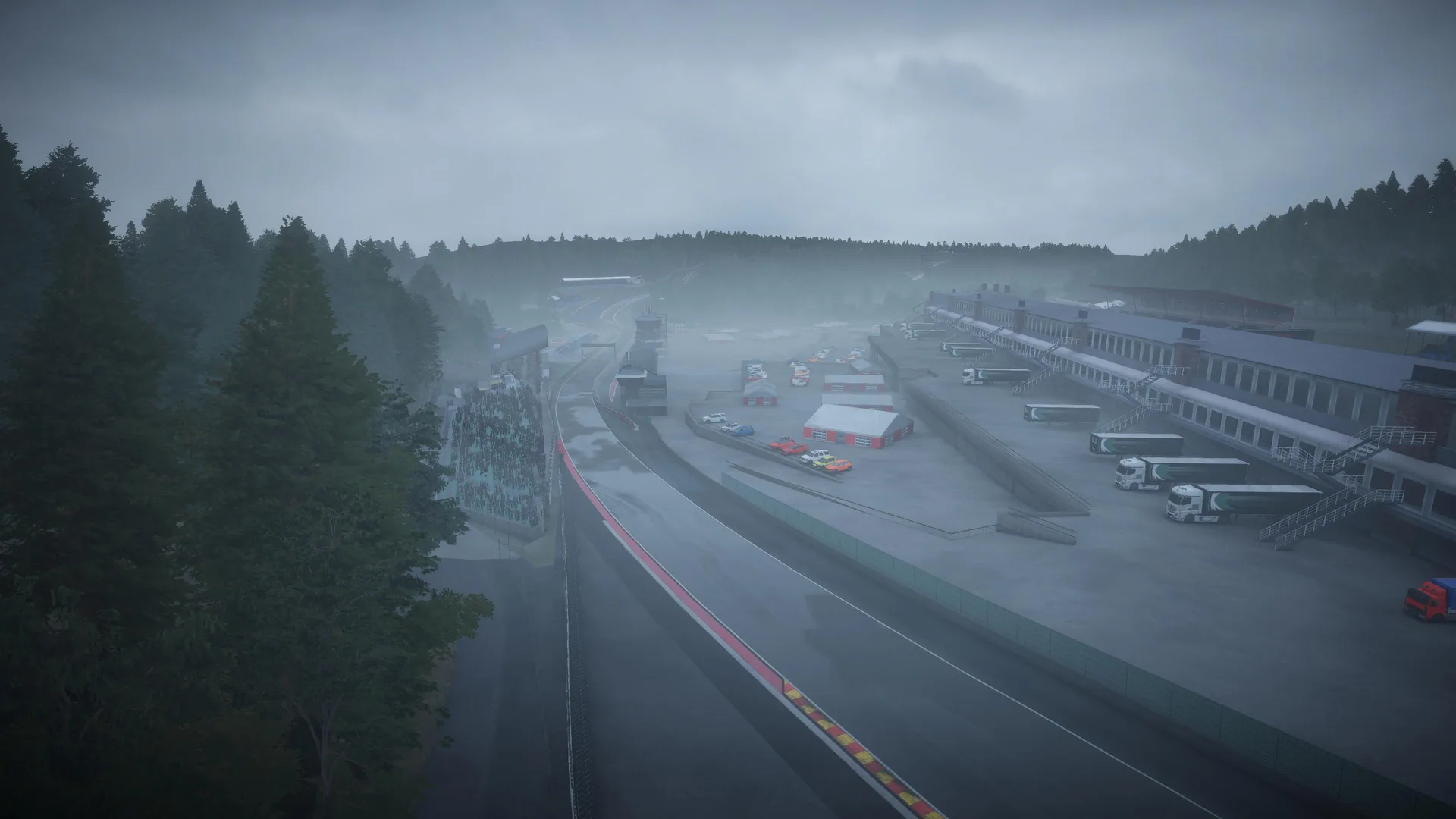 Track scenery with forest atmosphere and volumetric effects