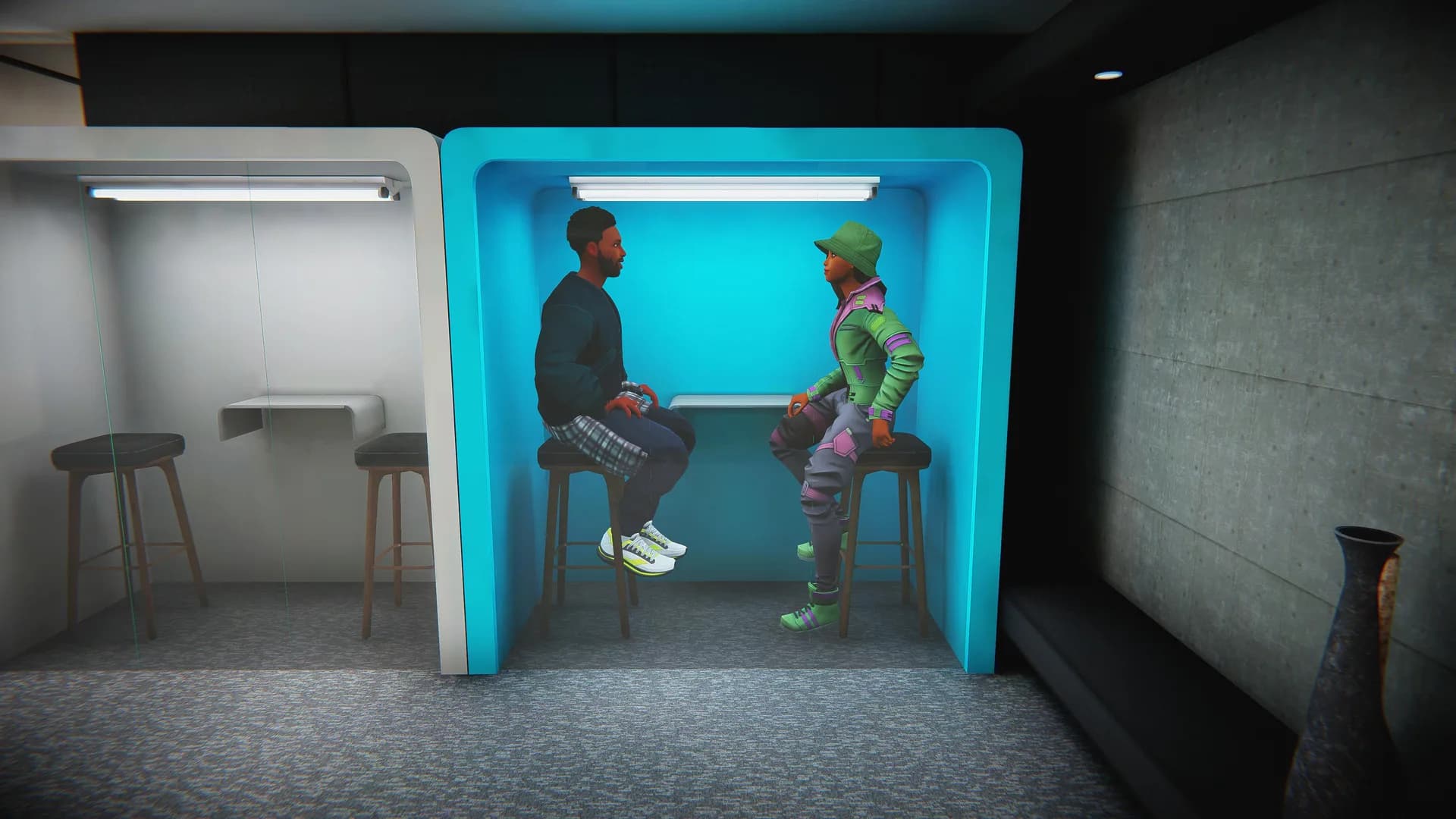 Stylized environment art for private meeting booths in Unity