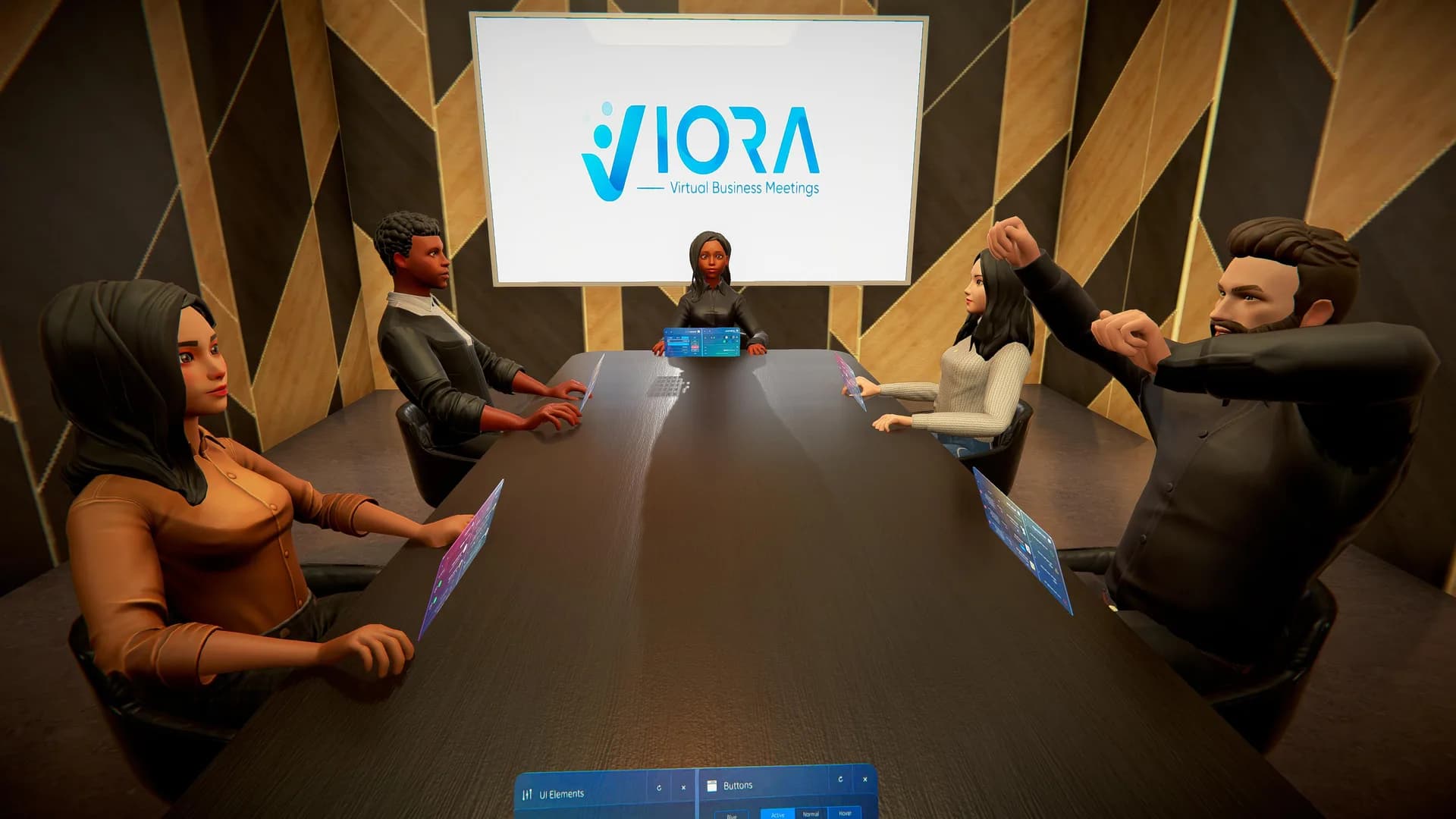 Unity UI design for virtual business meetings with screen sharing