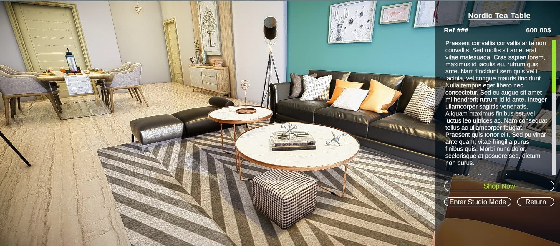 Browser-based architectural visualization lighting in virtual showroom