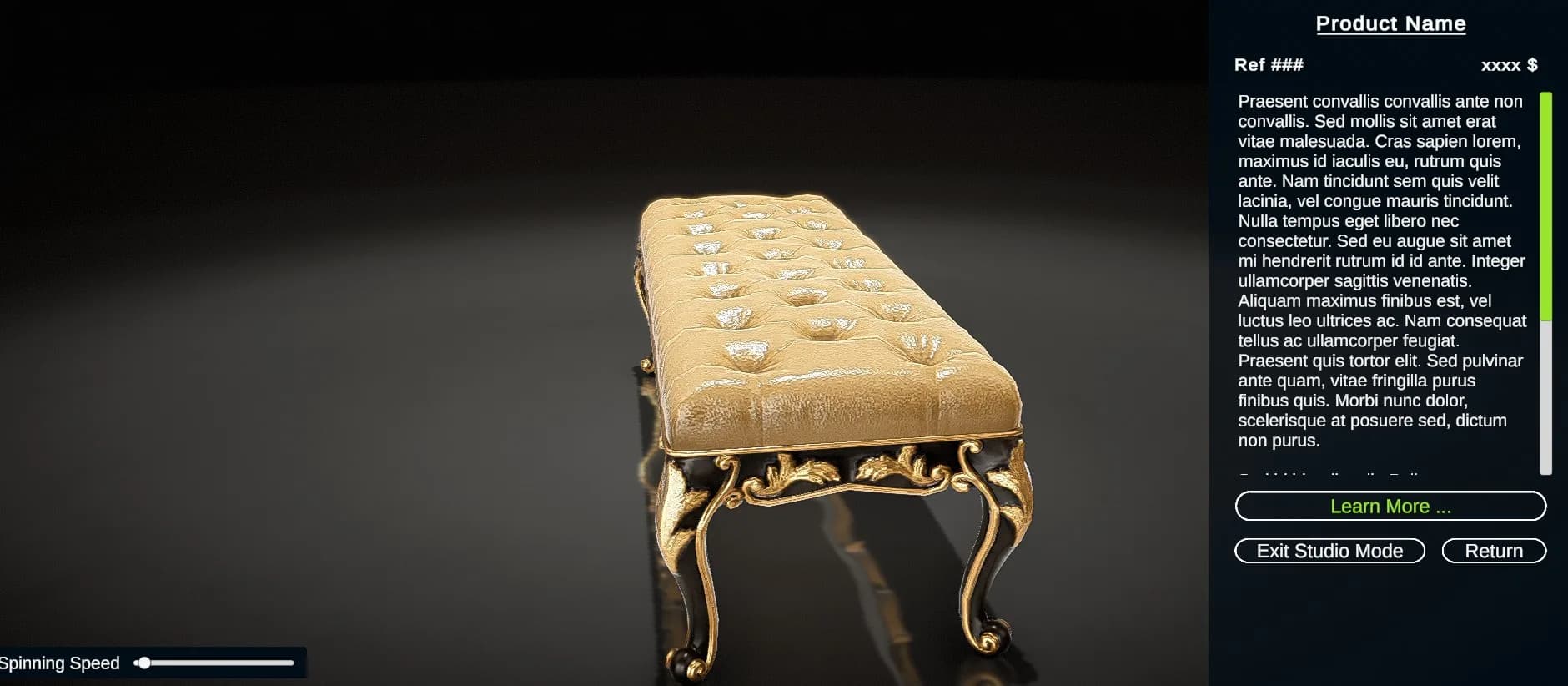 Custom PBR materials and lighting in a luxury virtual showroom