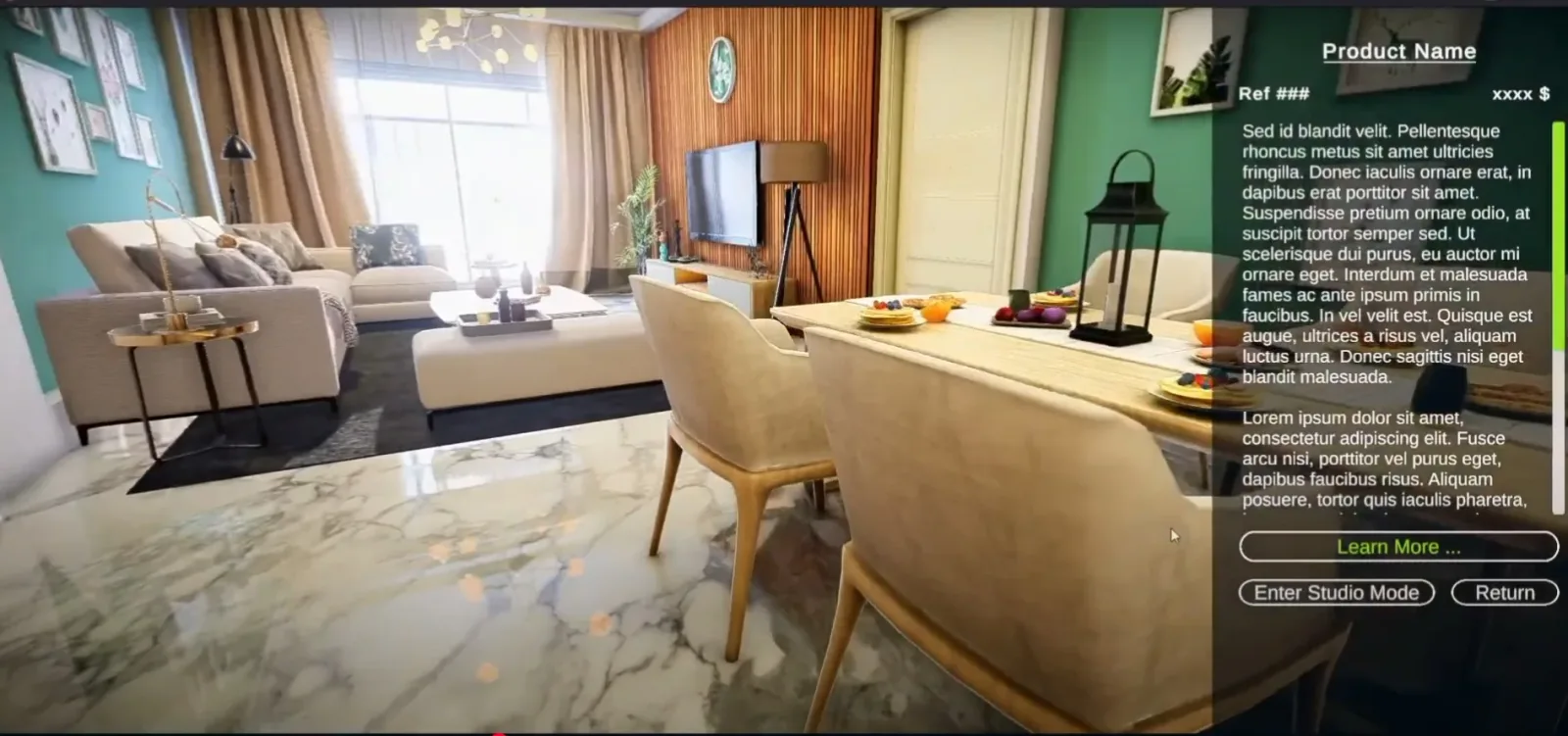 Unity WebGL 3D virtual showroom with immersive product display