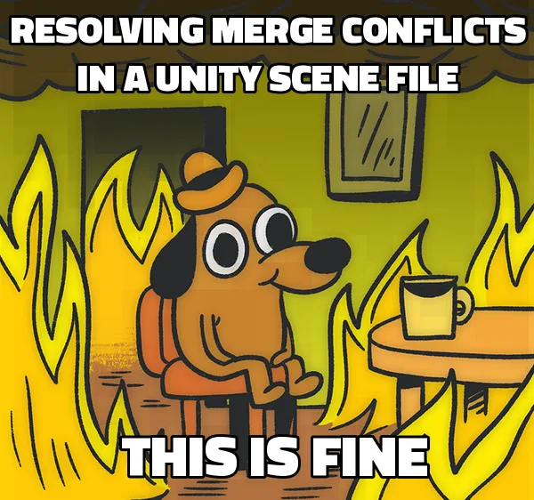 Resolving merge conflicts in a Unity scene file, this is fine