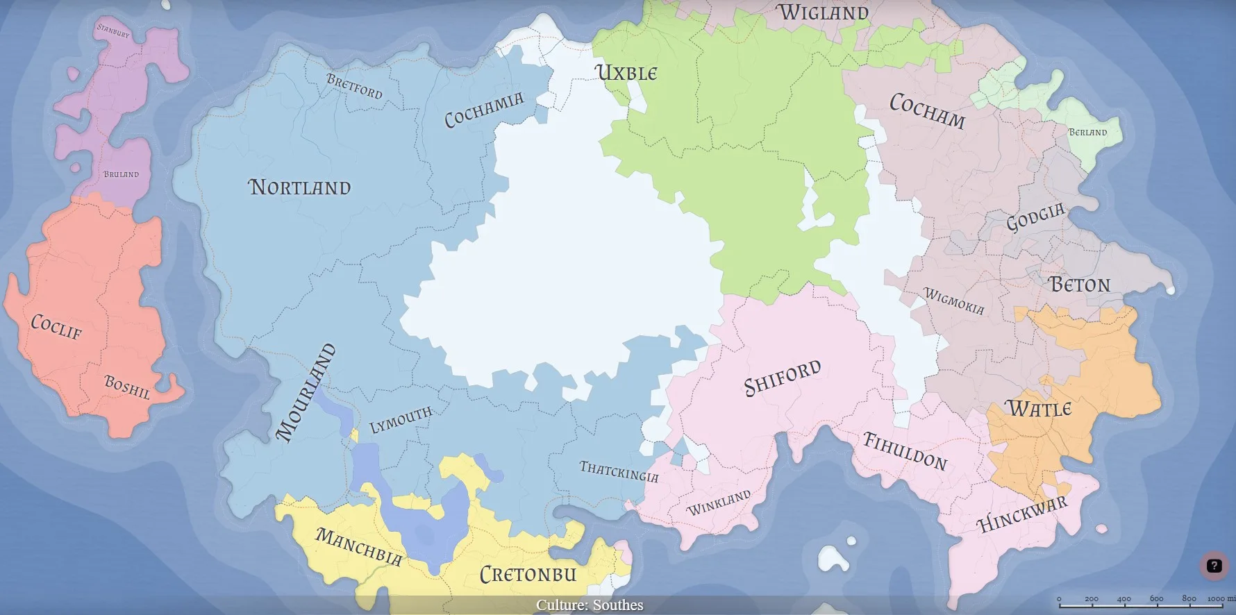 Azgaar's Fantasy Map Generator showing a generated world with realistic coastlines, provinces, and kingdom borders