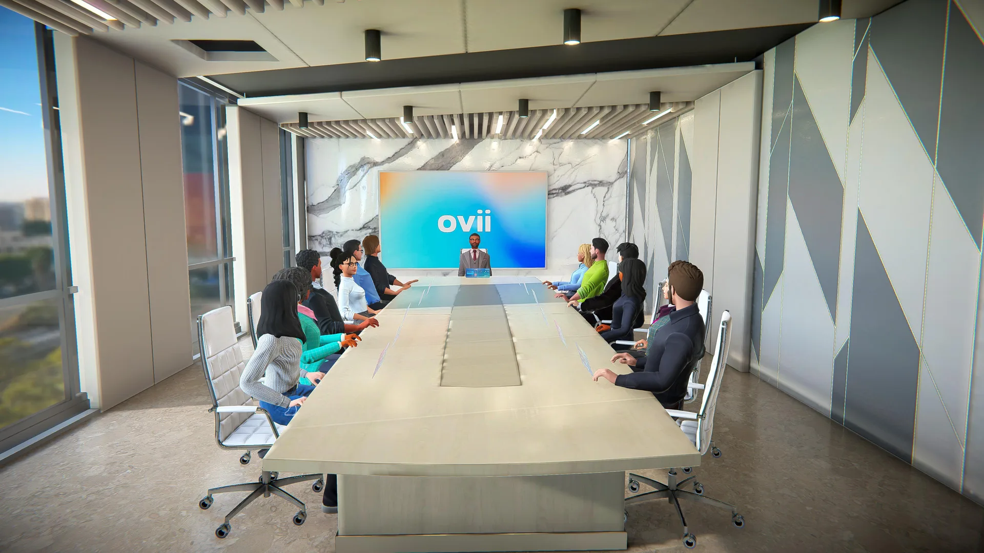 Unity WebGL multiplayer boardroom with real-time avatar interaction